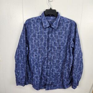 Tasso‎ Elba Shirt Mens XL Blue Paisley Plaid Long Sleeve Button Up Cotton Casual